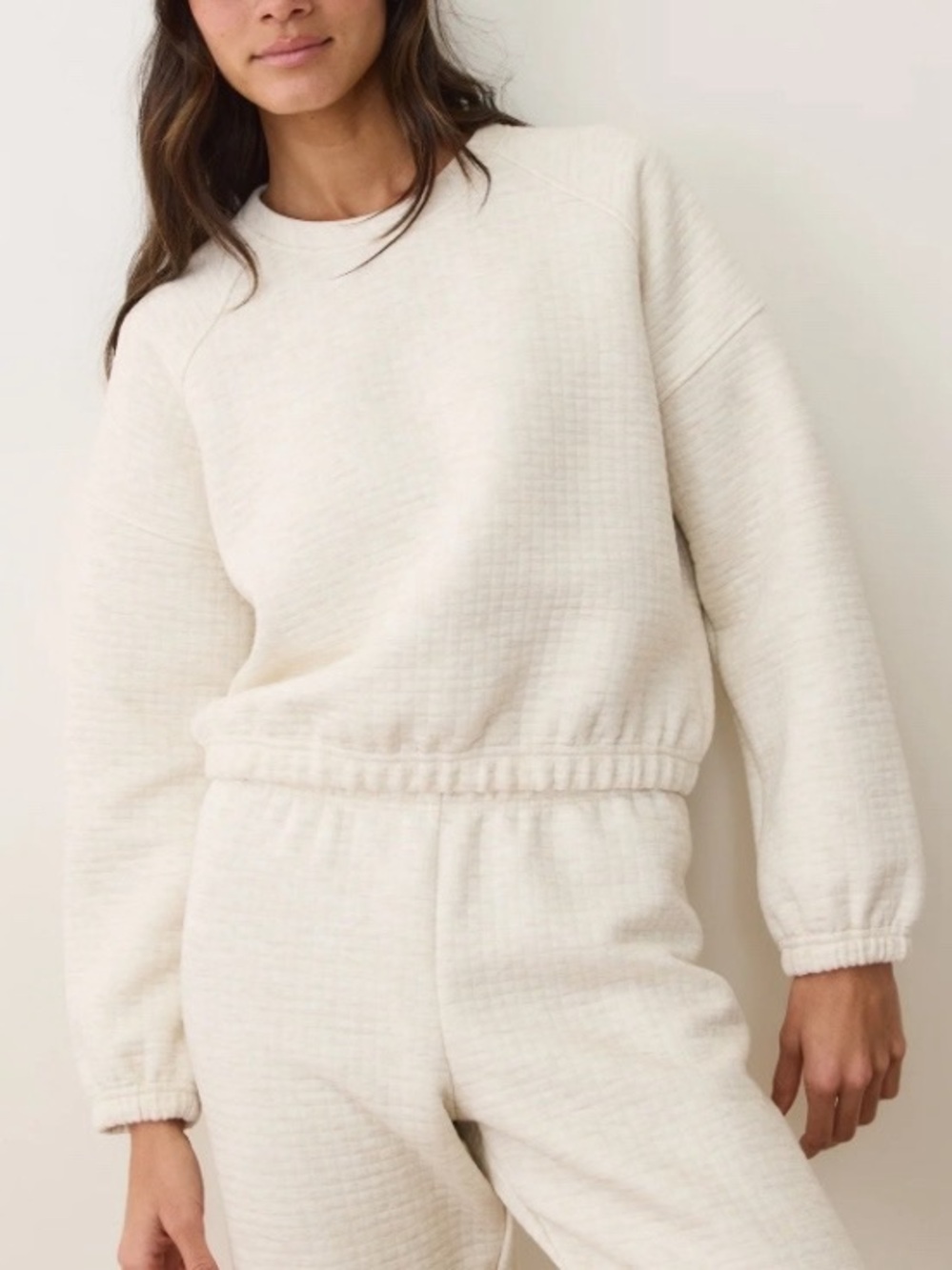 Marine Layer Corbet Quilted Crewneck Sweatshirt Size M Oatmeal Pullover Tencel